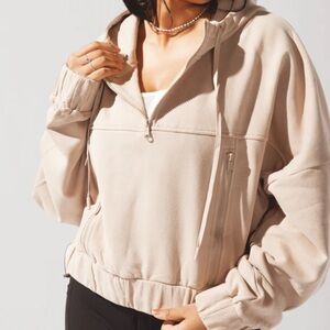 POPFLEX Half Zip Warm Up Hoodie Light Brown Size Medium